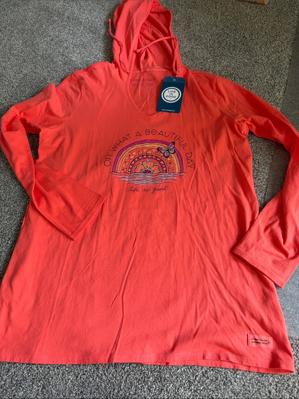 Life Is Good Coral Hooded Tunic with Sun Graphic